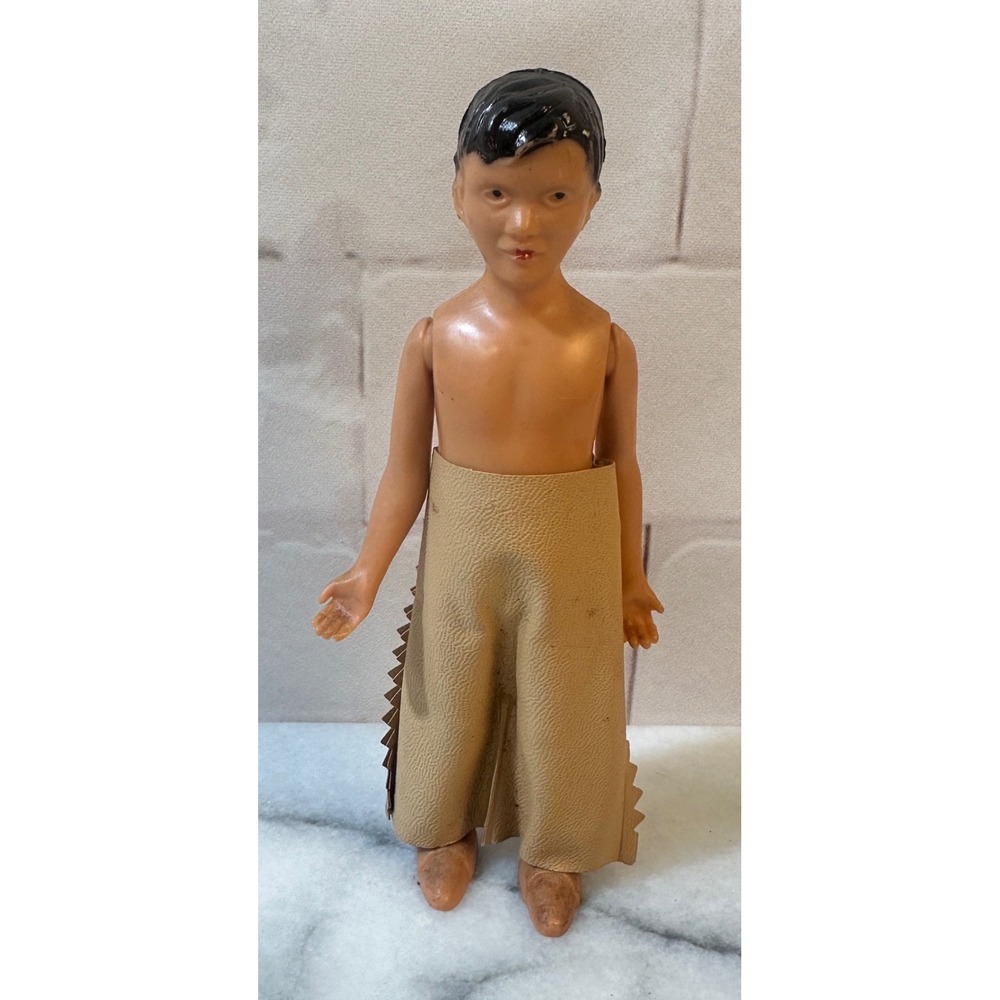 Vintage Hard Plastic Boy Doll Hand Painted Fringed Pants Articulated Figurine
